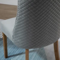 HOMCOM Modern Dining Chairs Set of 2 with High Back, Dining Room Chairs with Nailhead Trim, Upholstered Seats and Solid Wood Legs for Kitchen, Light Grey(m-12)