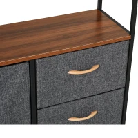 HOMCOM Industrial Bedroom Hall Tree Organizer with Long Coat Hanger Bar, 5 Fabric Foldable Drawers for Entryway, Bedroom, Office, Dorm Room(m-10)