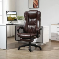 Vinsetto High Back Massage Office Chair with 6-Point Vibration, 5 Modes, Executive Chair, PU Leather Swivel Chair with Reclining Back, and Retractable Footrest, Brown(m-10)
