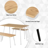 HOMCOM 3 PCs Table Dining Set With 2 Matching Benches P2 Grade MDF Steel Legs Dining Room - Natural(m-4)