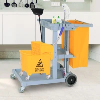 HomCom 3 Shelf Commercial Cleaning Rolling Janitor Cart With 25 Gallon Vinyl Bag(m-2)