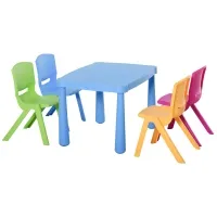 HOMCOM 5 Pieces Kids Table and Chair Set Toddler Plastic Play Activity Set with Stackable Chairs, Multicolor(m-1)
