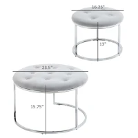 HOMCOM Nesting Coffee Table Set of 2, Round End Tables with Velvet-Feel Button Tufted Top for Living Room, Home Office, Grey(m-3)