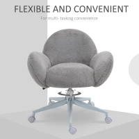 HOMCOM Faux Fur Leisure Chair Accent Chair Office Swivel Chair with Mid-Back Wide Design, Adjustable Seat Height, Steel Base, Wheels, Grey(m-5)