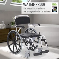 HOMCOM Rolling Shower Wheelchair Bath Toilet Commode Bariatric with Wheels, Detachable Bucket & Shower-Proof Design, 17" Seat Width, Black(m-7)