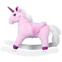 Qaba Kids Plush Toy Rocking Horse Unicorn with Realistic Sounds - Pink(m-8)