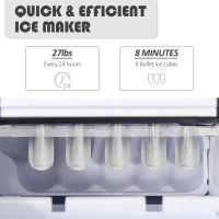 HOMCOM Portable Countertop Ice Maker Machine, 9 Cubes in 8 Minutes, Ice Machine for Freezer 27lbs/24H, Automatic Cleaning with Scoop and Basket for Kitchen Home Office Bar(m-4)