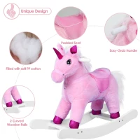 Qaba Kids Plush Toy Rocking Horse Unicorn with Realistic Sounds - Pink(m-4)