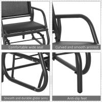 Outsunny 2-Piece Outdoor Glider Swing, Rocking Chair Set with Breathable Mesh Fabric, Sturdy Durable Frame, Curved Armrests, Supports Up to 264 lbs., for Backyard, Garden, Porch, Black(m-7)