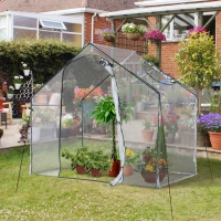 Outsunny 6' x 3' x 5.5' Portable Walk-in Greenhouse, PVC Cover, Steel Frame Garden Hot House, Zipper Door, Top Vent for Flowers, Vegetables, Saplings, Clear(m-8)