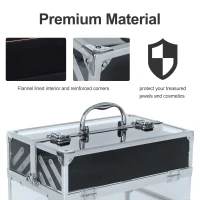 HOMCOM Portable Makeup Case Train Case Lockable Aluminum w/ 4 Trays & Bottom Drawer Sliver(m-6)