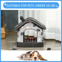 PawHut Heated Cat House Condo, Foldable Enclosed Pet House with Heating Pad for Cats or Small Dogs, Use for Indoor & Outdoor Paw Print Pattern(m-4)