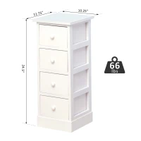 HOMCOM Set of 2 Wood Cabinet Tall Bedside Table Nightstand Storage Unit with 4 Drawers White(m-3)