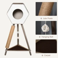 PawHut Cat Tree with Jute Scratching Post and Hanging Balls 44.5" H, Brown & White(m-5)