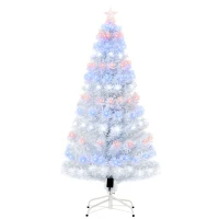 HOMCOM 5ft Prelit Artificial Christmas Tree with LED Lights, Multicolored Fiber Optics and Realistic Branch Tips, White(m-10)