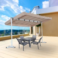 Outsunny 12'x8' Free Standing Manual Retractable Awning Outdoor Gazebo Garden Sunshade Beige(m-1)