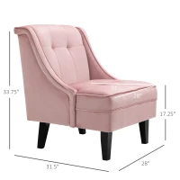 HOMCOM Upholstered Accent Chair Modern Winged Tufted Contemporary Single Sofa Chair with Rubber Wood Legs, Thick Padding Mid-Back, and Wings for Living Room Bedroom, Pink(m-3)