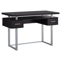 Monarch 48" Contemporary Floating Top Computer Writing Desk - Cappuccino / Silver Metal(m-1)