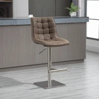 HOMCOM Vintage PU Leather Bar Stool with Stainless Steel Base, Adjustable Counter Height Bar Chair Swivel Barstool with Back, Footrest, Brown(m-2)