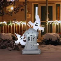 HOMCOM 5.1 ft Inflatable Ghosts with Tombstone, Halloween Outdoor LED Light Yard Display, Waterproof(m-2)