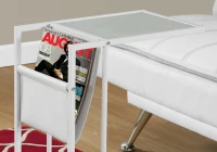Monarch 24" Contemporary Tempered Glass Top Metal Frame Snack C-Shape Side Accent Table with Magazine Storage Rack - White Finish(m-4)