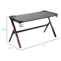 HOMCOM 55" Gaming Desk Racing Style Computer Table with LED Light Cup Gamepad Holder Headphone Hook Cable Management E-sport Study Workstation, Black(m-3)