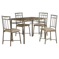 Monarch 5 Piece 47" Rectangular Marble-Look Metal Framed Table and Chairs Dining Set - Cappuccino / Bronze(m-1)