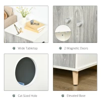 PawHut Wooden Cat Litter Box Enclosure End Table with 2 Magnetic Doors, Wide Tabletop(m-6)