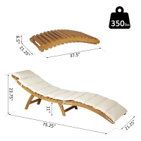 Outsunny Outdoor Chaise Lounge, Acacia Wood Folding Sun Lounger Chair with Cushion Pad for Patio, Garden, Lawn, Backyard, Cream White(m-3)