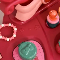 Qaba Kids Vanity Makeup Table Set with Chair, 36-Piece Princess Vanity Table and Comfortable Safe Stool, Imaginative Toy, Beauty Kits, Lights for 3 Years Old Red, Pink(m-15)