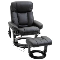 HOMCOM PU Leather Massage Sofa Recliner Chair with Ottoman Heated 10 Point Vibration Swiveling Armchair, Black(m-1)