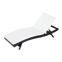 Outsunny Patio Wicker Lounger Chair, Outdoor PE Rattan Foldable Chaise Chair with 5 Position Adjustable Back, Padded Cushion, Cream(m-5)