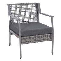 Outsunny 2 Piece Rattan Wicker Patio Dining Chairs, Patio Furniture Set with Armrest, Cushions for Backyard, Garden, Grey(m-3)