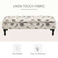HOMCOM Linen-Touch Upholstered Fabric Ottoman Bench for Bedroom, Entryway, Living Room, Beige with Seashells(m-4)