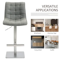 HOMCOM Vintage PU Leather Bar Stool with Stainless Steel Base, Adjustable Counter Height Bar Chair Swivel Barstool with Back, Footrest, Grey(m-7)