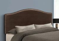 Monarch Queen Size Classic Style Headboard with Leather-Look Upholstery and Brass Nailhead Finish - Brown(m-2)