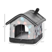 PawHut Heated Cat House Condo, Foldable Enclosed Pet House with Heating Pad for Cats or Small Dogs, Use for Indoor & Outdoor Paw Print Pattern(m-3)