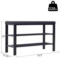 HOMCOM Hallway Shoe Bench with 2 Tier Shoe Rack Holder Entryway Shoe Storage Shelf Unit with Padded Seat Black(m-3)