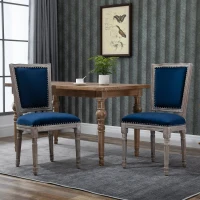 HOMCOM Vintage Upholstered Dining Chairs Set Of 2 with Nailhead Trim , Thick Padded Seat Cushions, and Wood Legs, Blue(m-8)