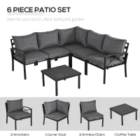 Outsunny 6-Piece Patio L-Shaped Sofa Conversation Set with Coffee Table, Water-Fighting Materials, & Comfort, Grey(m-4)