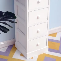 HOMCOM Set of 2 Wood Cabinet Tall Bedside Table Nightstand Storage Unit with 4 Drawers White(m-7)