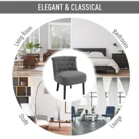 HOMCOM Modern Accent Leisure Chair with Mid Back Button-Tufted Upholstered Fabric and Wooden Legs for Living Room and Bedroom, Grey(m-6)