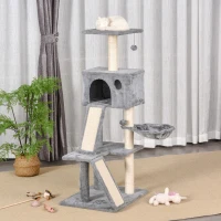 PawHut Cat Tree Tower with Sisal-Covered Scratching Posts and Ladders for Climbing and Playing(m-1)