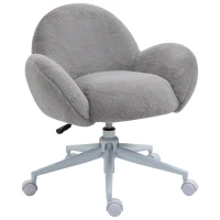 HOMCOM Faux Fur Leisure Chair Accent Chair Office Swivel Chair with Mid-Back Wide Design, Adjustable Seat Height, Steel Base, Wheels, Grey(m-1)