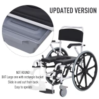 HOMCOM Rolling Shower Wheelchair Bath Toilet Commode Bariatric with Wheels, Detachable Bucket & Shower-Proof Design, 17" Seat Width, Black(m-5)