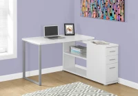 Monarch Contemporary Right or Left Facing Corner Computer Desk with Shelves and Storage Drawers - White(m-2)