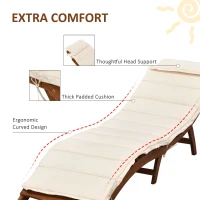 Outsunny Outdoor Chaise Lounge, Acacia Wood Folding Sun Lounger Chair with Cushion Pad for Patio, Garden, Lawn, Backyard, Cream White(m-6)