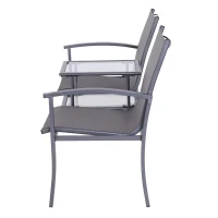 Outsunny Garden Patio 2 Person Bench Aluminum Mesh Fabric Seat w/Table Armrest(m-4)
