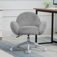 HOMCOM Faux Fur Leisure Chair Accent Chair Office Swivel Chair with Mid-Back Wide Design, Adjustable Seat Height, Steel Base, Wheels, Grey(m-2)