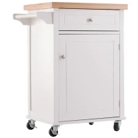 Open Box HOMCOM 27.5" Pine Wood Bamboo Portable Rolling Kitchen Island Cart with Wheels - White(m-1)